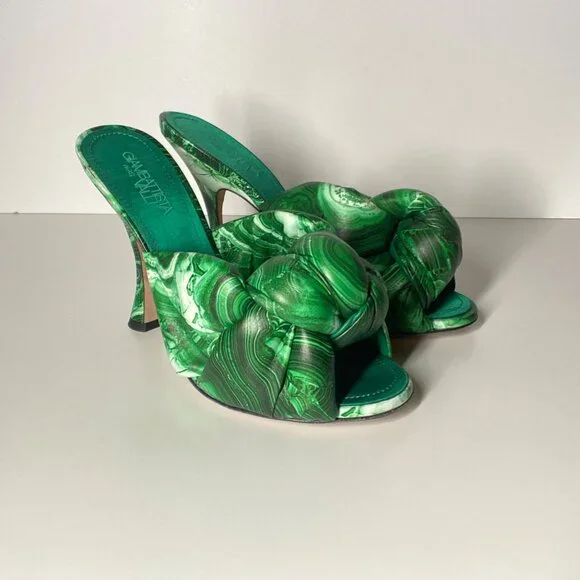 GIAMBATTISTAVALLI Maxi Green Marble Knot Mules Women's Heel Sandals Si…